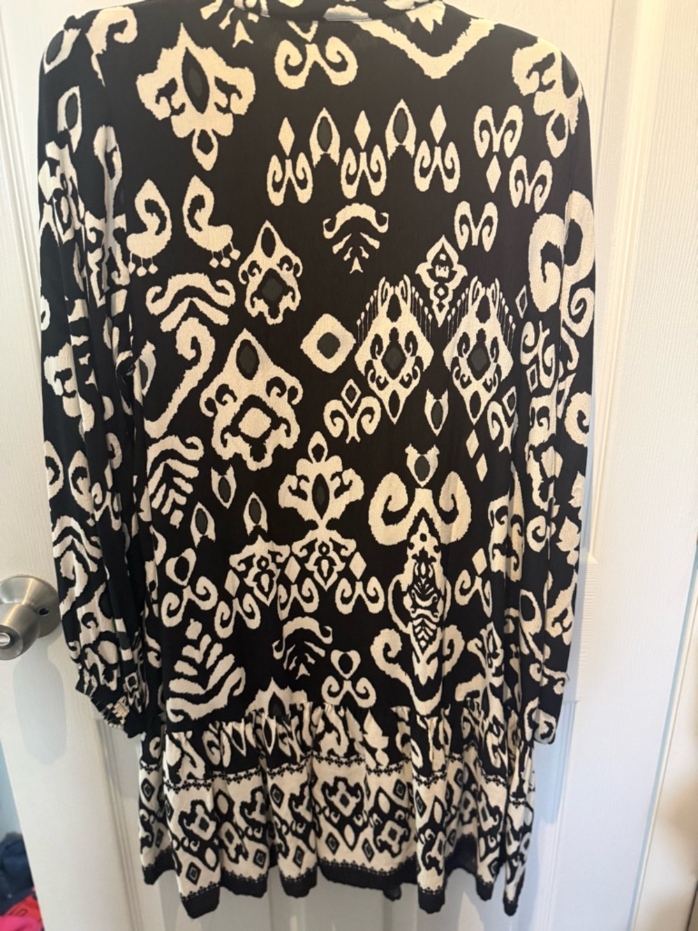 ZARA Black White Print Ruffle Hem Tunic Mini Dress Womens Size M - Picture 8 of 8